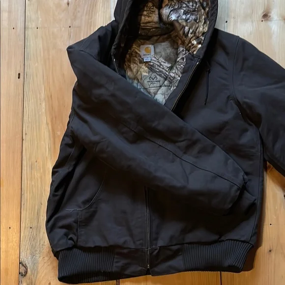 Carhartt Black Hooded Work Jacket Durable Insulated - Picture 4 of 4